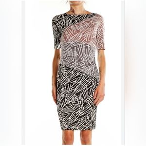 BCBGMaxAzria multi color printes runched short sleeve dress S